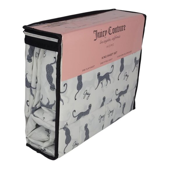 Juicy Couture King Sheet Set With Leopard Print & 4 King Pillowcases Polyester - Picture 2 of 8